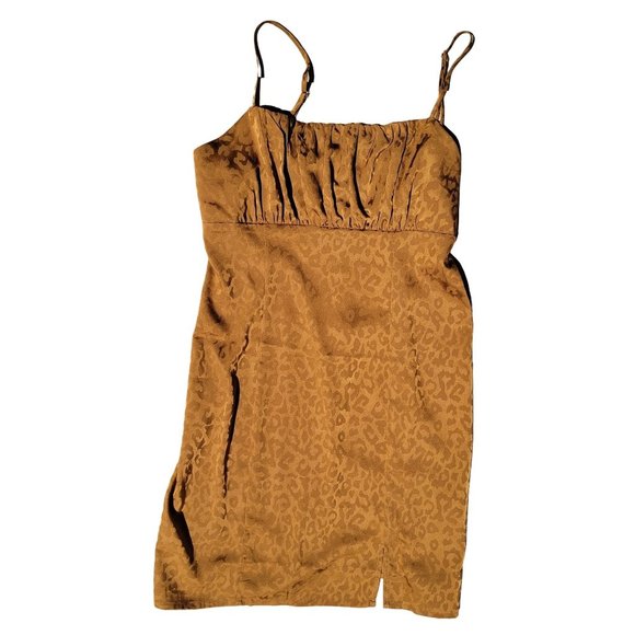Forever21 Womans Bronze Leopard Print Spaghetti Strap Satin Dress Mini Medium - Picture 4 of 11